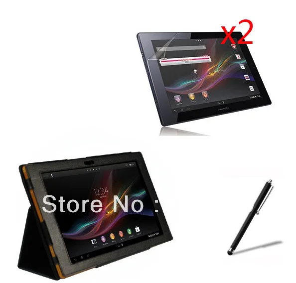 

New Folio Stand Leather Skin Case Cover +2x Screen Protector Films +Stylus for Sony Xperia Tablet Z 10.1 SGP341/312/311CN SO-03E