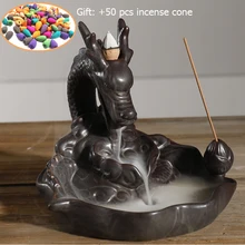 Керамический обратный поток благовоний горелка креативный домашний декор дракон ладан держатель курильница с хрустальным шаром+ 50 шт. благовония конус A