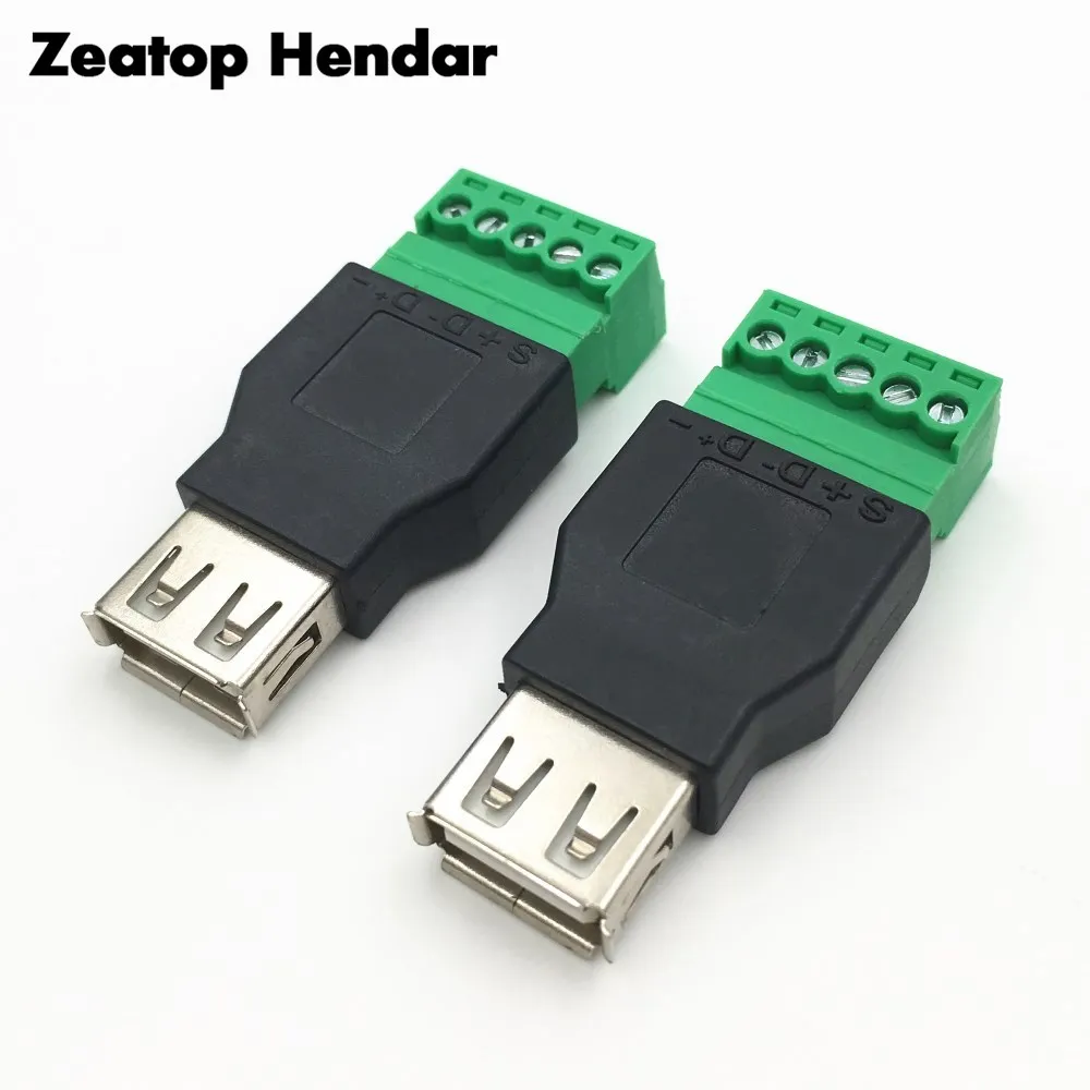

2Pcs USB 2.0 A Male / Female to 5 Pin Screw Connector USB Jack with Shield USB2.0 Type to Screw Terminal Plug