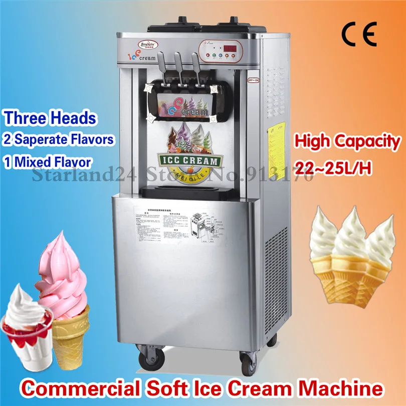 Soft Serve Ice Cream Machine Commercial Ice Cream Equipment 3 Flavors Sundae Machine 2225Liters