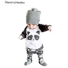 Новая Осенняя коллекция года, Одежда для новорожденных мальчиков хлопковая футболка с длинными рукавами и рисунком панды+ штаны, комплект одежды для маленьких мальчиков, костюм из 2 предметов