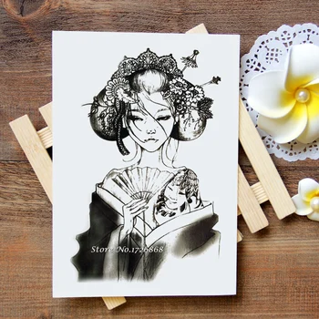 

Waterproof Temporary Tattoos Stickers Japan geisha Tattoo Flash Water Transfer Tattoos fake tattoos for women men #083