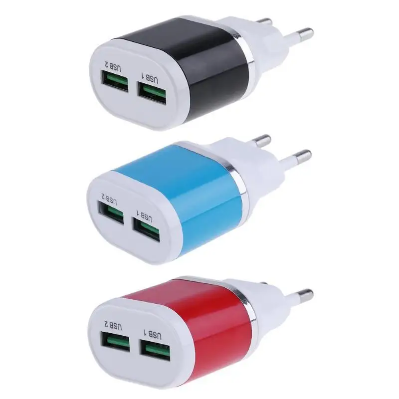 Mobile Phone Chargers EU Plug Dual Port USB Charging 5V 1A Double Charger Port Mini Portable Cellphone Charge Station Retail (12)