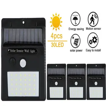 

4PCs 20/30 LEDs Solar Powered Lamp PIR Motion Sensor Rechargeable Pathway Solar Wall Lamp Waterproof Outdoor Garden Yard Lamps