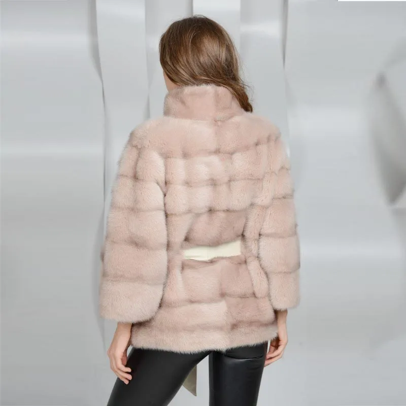 Autumn & Winter Outerwear Fur Jacket Mink Fur From Nature Fur Coat For Women Fashion Stand Collar With Leather Belt Warm 2018 Autumn & Winter Outerwear Fur Jacket Mink Fur From Nature Fur Coat For Women Fashion Stand Collar With Leather Belt Warm 2018