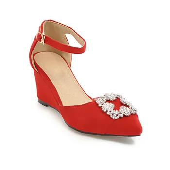

Spring and summer new comfortable wedge heel with buckle pointed rhinestone size code 33-43 sandals female 18517