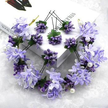 

1 Set Romantic Purple Hair Accessories Beads Flower Leaf Hair Pin Clip Pearl Wedding Headpieces Bridal Hair Jewelry Headdress
