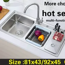 Лидер продаж Стандартный индивидуальность кухня двойной паз раковина multi-function нержавеющая сталь 810x430/920x450 мм
