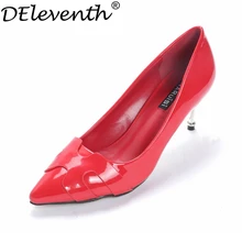 DEleventh 2016 Autumn New Slip-on Shallow Women Shoes Pointed Toe High Heels Patent Leather Sexy Show Party Red Light Gray