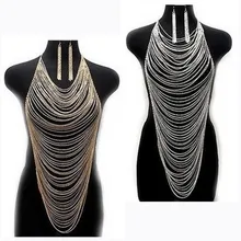 Chran Mujeres Oro Plata Color de La Borla de Chunky Declaración de La Cadena Body Harness Collar Beach Bikini Joyería C0001 Libera El Envío