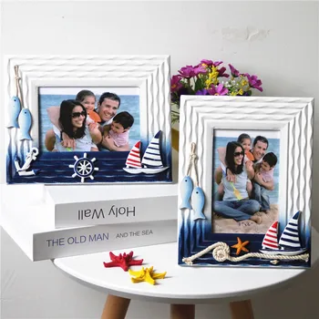 

Hot Selling Newest Horizontal Marine Phase Frame Summer Shell Wooden Frame Supply Mediterranean Personality Solid Wood Stage