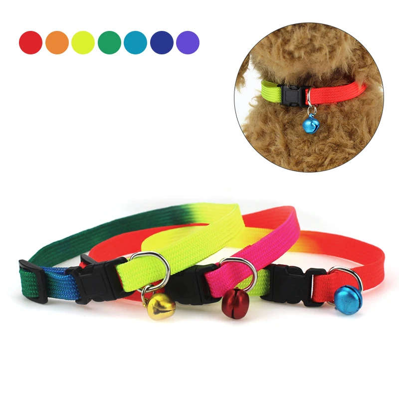 

1pc Colorful Adjustable Dog cats Collar Colorful Nylon bell neck collar pet supply JSX