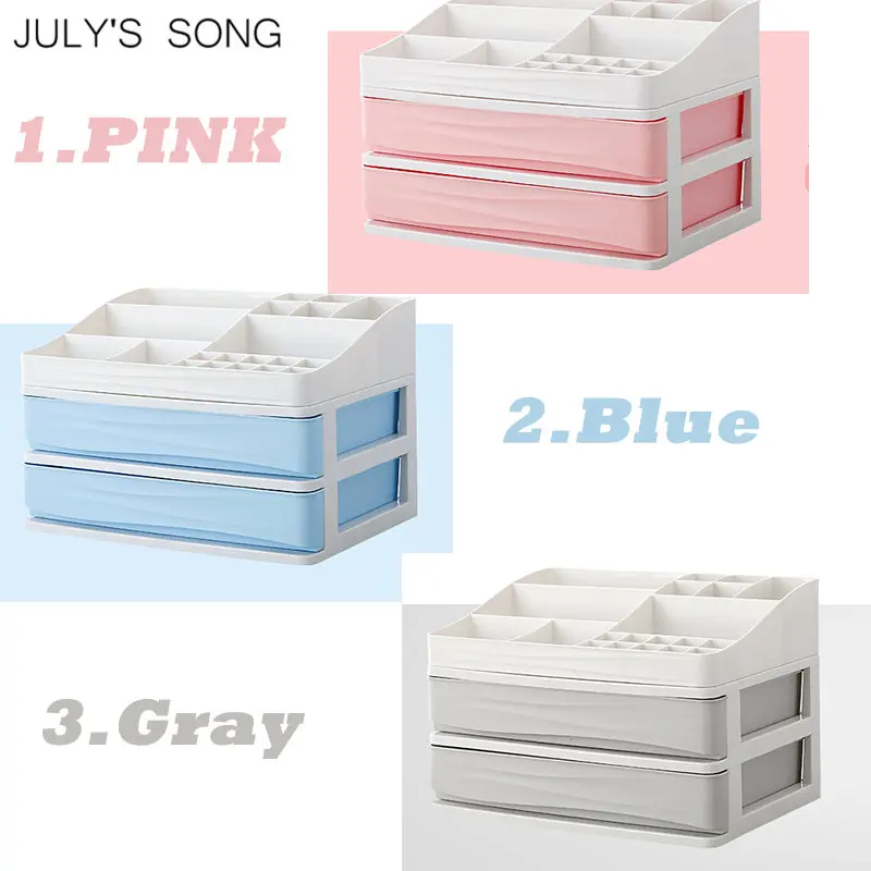JULY'S SONG Plastic Cosmetic Drawer Makeup Organizer Makeup Storage Box Container Nail Casket Holder Desktop Sundry Storage Case
