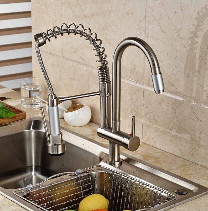 Luxury Nickel Brushed Kitchen Faucet Swivel Spout Deck Mounted Sink Mixer Tap Single Handle Hole Hot and Cold Water