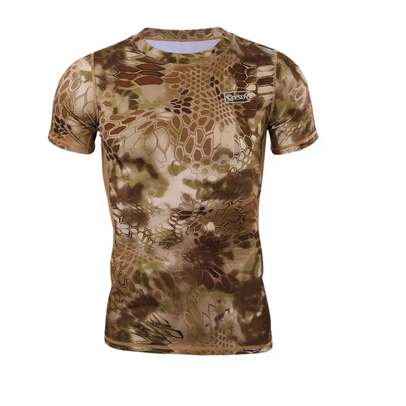 

5 Color Camouflage Quick Dry Breathable T-Shirt Tights Army Tactical T-shirt Mens Compression Shirt Fitness Summer Body bulding