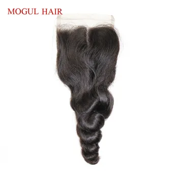 

MOGUL HAIR Loose Wave 4x4 inch Lace Closure Free Middle Three Part Natural Brown Brazilian Remy Human Hair Extension 8-20 inch