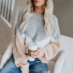 Autumn Winter 2019 Sweater For Women Loose Female's Knitting Pullovers Fashionable Patchwork Lantern Sleeve Oversized Lazy Oaf Autumn Winter 2019 Sweater For Women Loose Female's Knitting Pullovers Fashionable Patchwork Lantern Sleeve Oversized Lazy Oaf