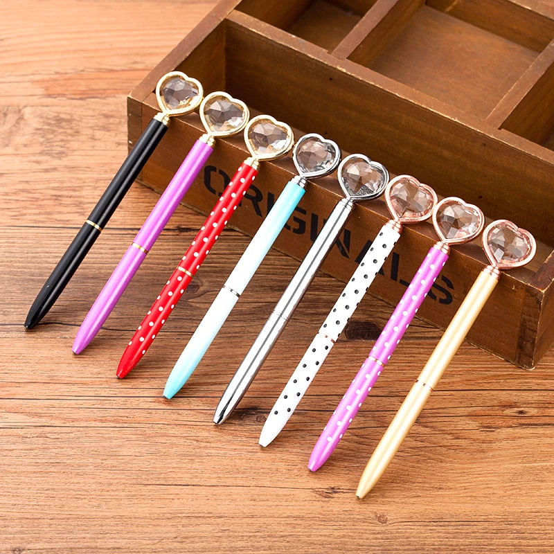 US $307.00 500 pcs Kawaii Ballpoint Pen Big Gem Metal Ball Pen With Large Heart Crystal Diamond Magical Pen Fashion School Office Supplies