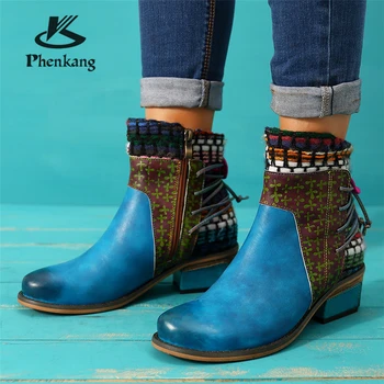 

Women winter Boots Genuine cow Leather Ankle Comfortable quality soft Shoes handmade stitching wool knitting women boots 2020