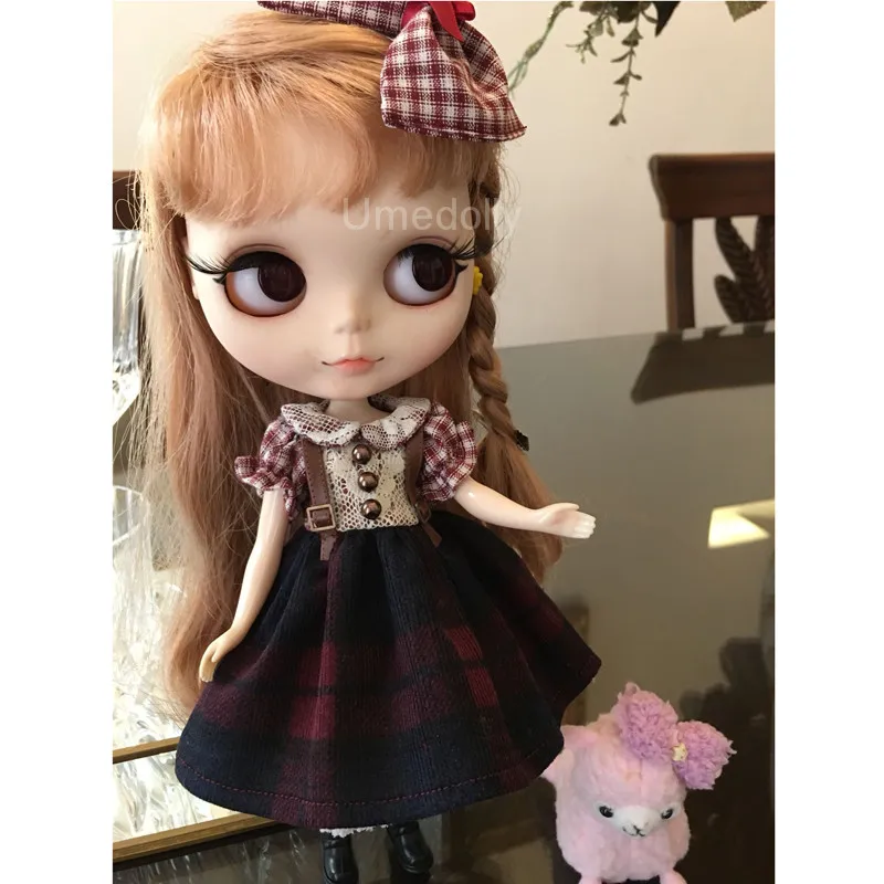 

1PCS Vintage Red Grids Dress for Icy Blyth, Licca, Azone Doll Clothes Outfits Accessories