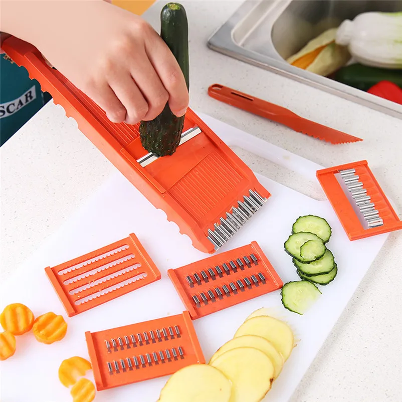 

7Pcs Kitchen Tool Kit 7Pcs Fruit Vegetable Potato Slicer Cutter Chopper Peeler Kitchen Food Tool Set Home Accessories R40