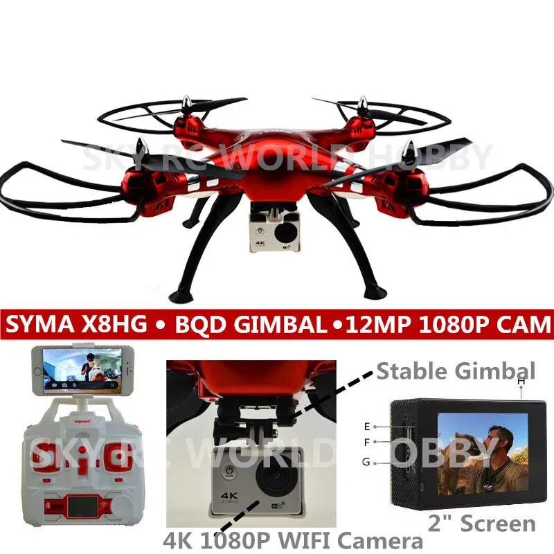 

SYMA X8HG 2.4G RC Quadcopter Drone Big Body Altitude Hold Mode HD 4K 1080P Camera BQD Gimbal Fit to Xiaoyi SJCAM Gopro