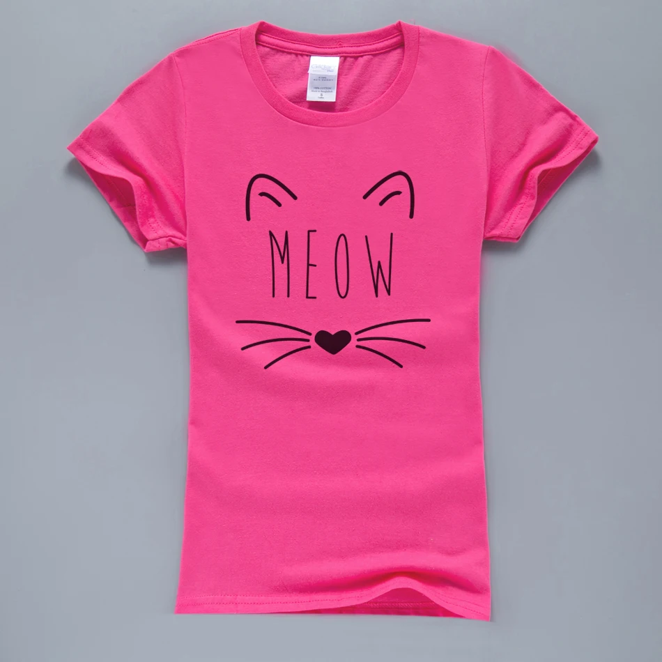 Женская футболка Kawaii Meow Cat Kitty летняя из 100% хлопка с коротким рукавом розовые Топы