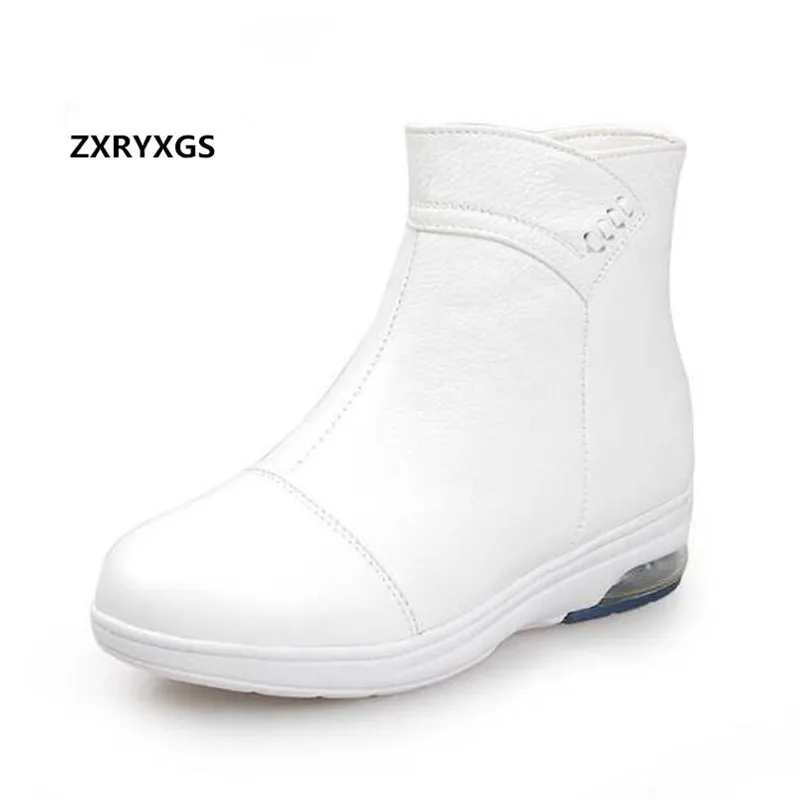 

ZXRYXGS Brand Boots White Air Cushion Shoes Casual Women Boots 2018 New Soft Comfort Warm Snow Boots Genuine Leather Shoes Boots