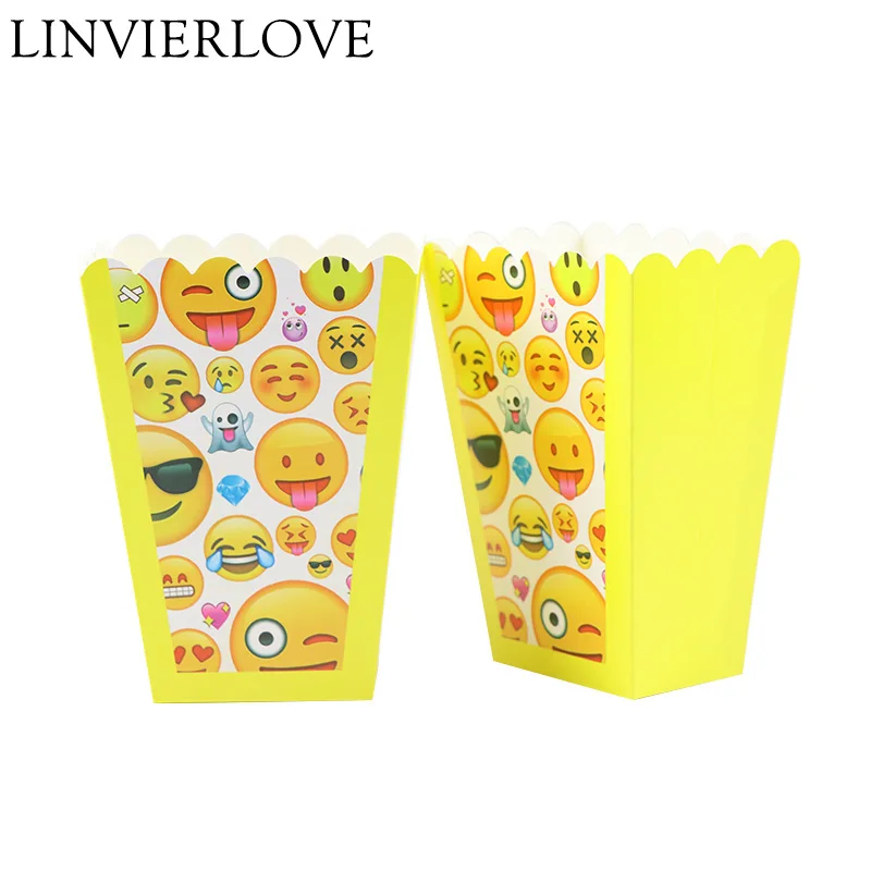 

6pcs/set Cartoon Emoji Paper Popcorn Box For Kids Birthday Party Supplies Gift Boxes & Bags Party Favor Accessory Decor