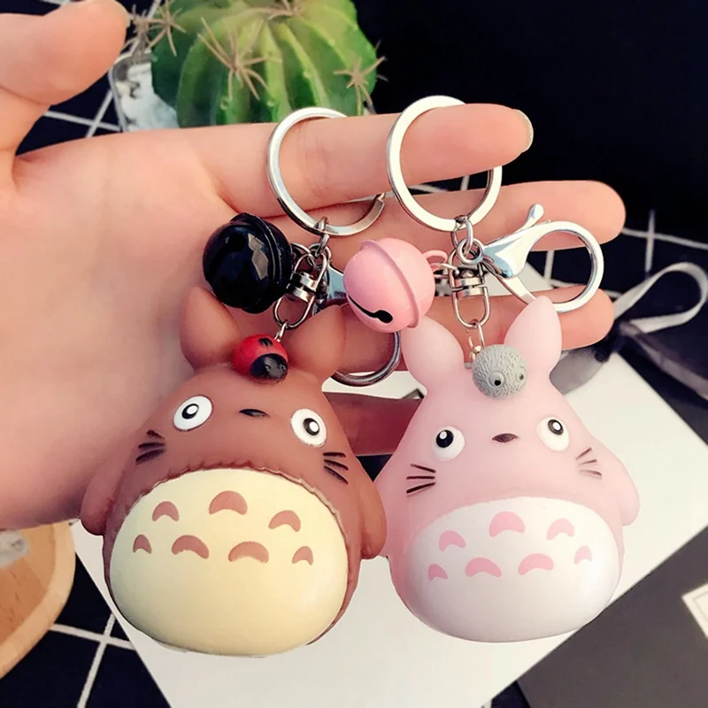 

My Neighbor Totoro Doll Key Chains Animal Chinchilla Keychain With Sound Charm Pendent Keyring Car Bag Charms Purse Accessory
