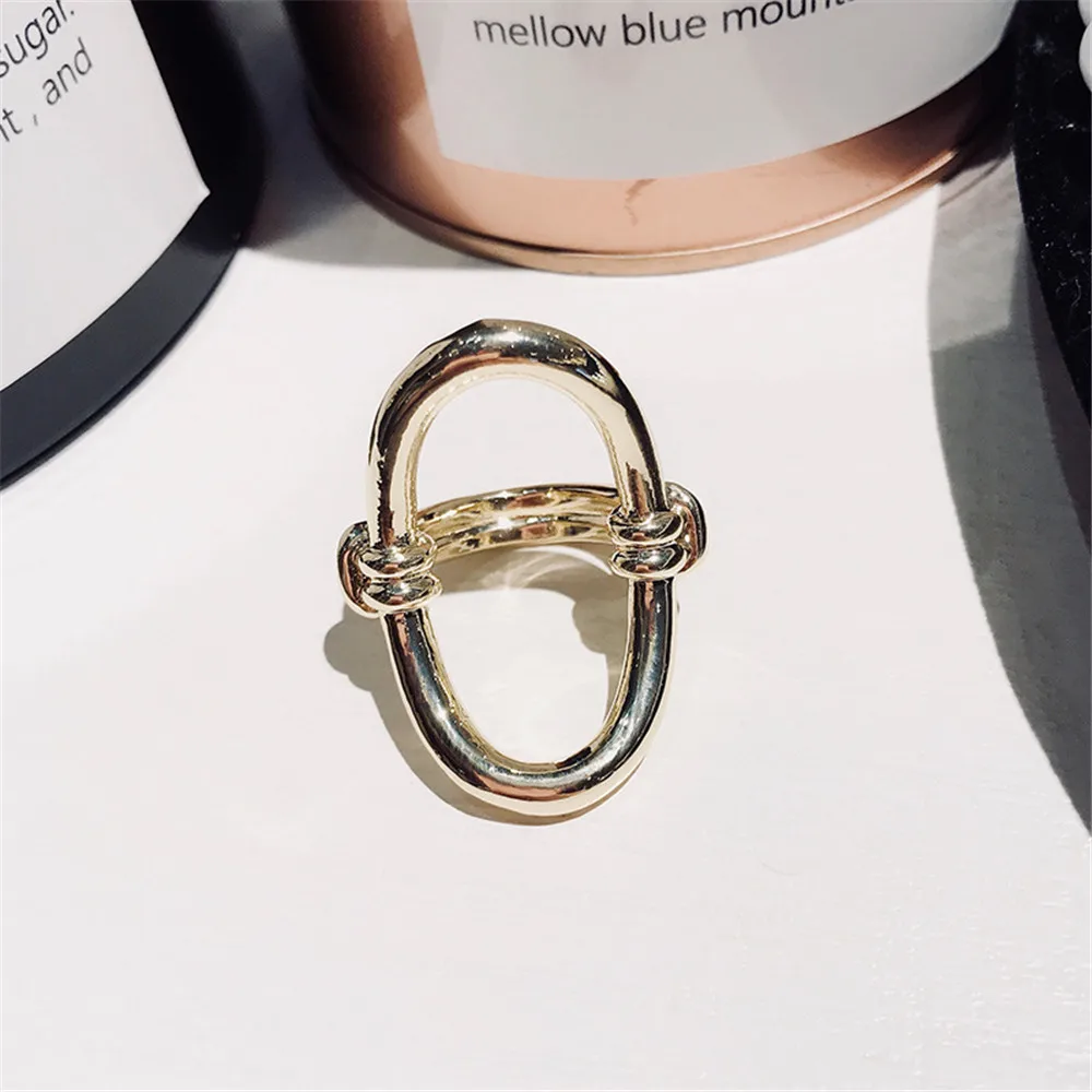 MLING Fashion Gold Alloy Ring Vintage Stone Geometric Circle Ring For Women