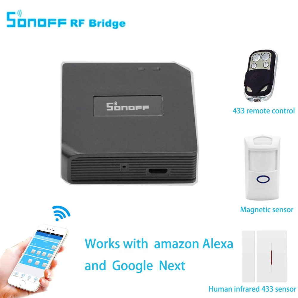 

Sonoff RF Bridge 433 Convert 433MHz RF Remote to App via WiFi Smart Home Security Automation Module Wireless Switch Timer