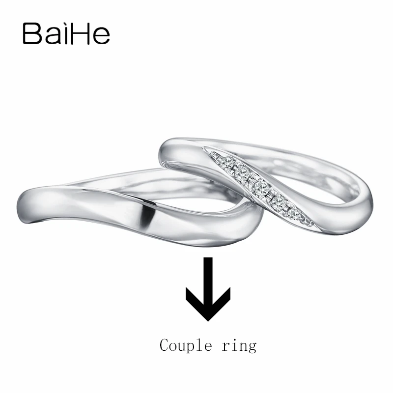 BAIHE Solid 18 K Белое Золото 0.05ct Сертифицированный H/SI круглый натуральные Алмазы обручальные женщины тонкое обручальное кольцо ювелирные изделия - Цвет камня: Couple ring