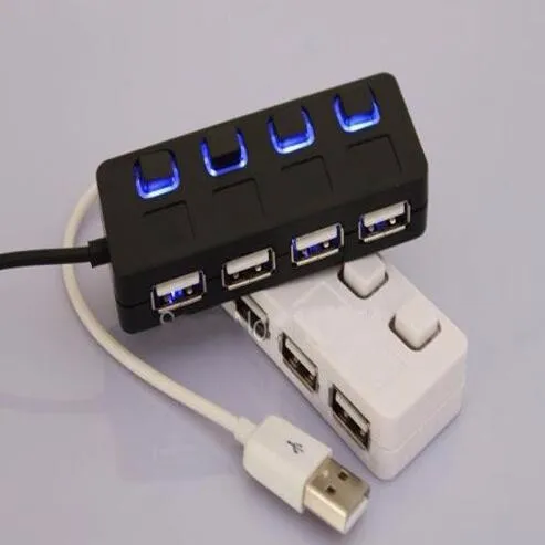 Новое высокое Скорость черный/белый тонкий 4 Порты USB 2,0 концентратор светодиодный USB концентратор с Мощность на переключатель