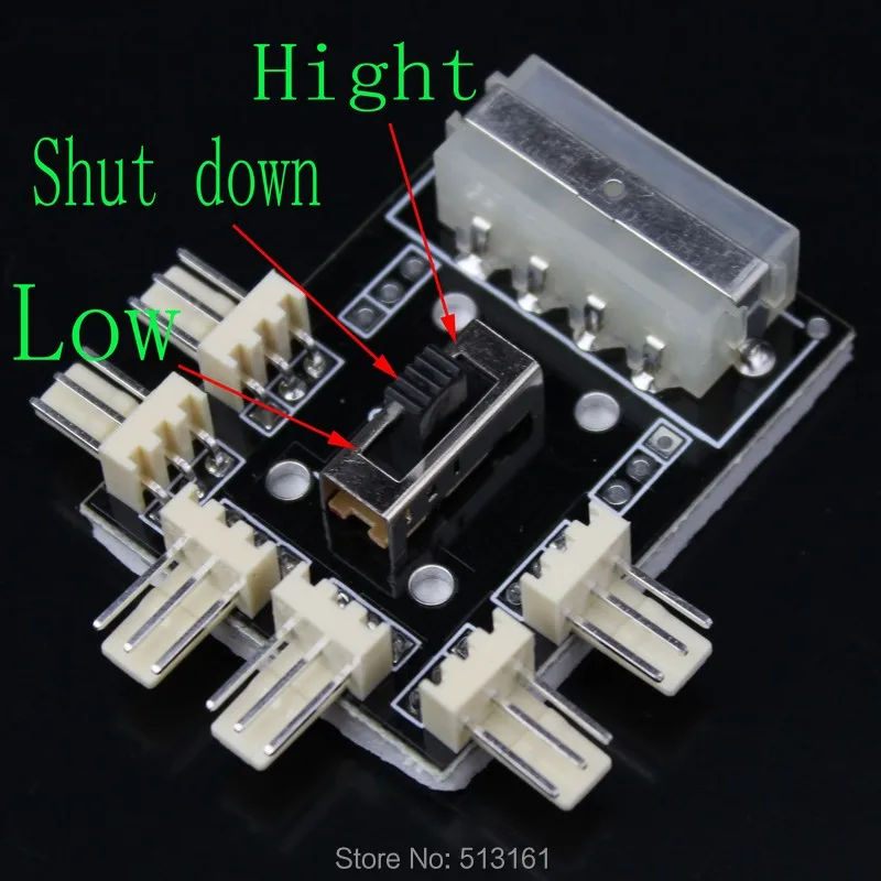 

2 Pieces Fan Hub 4Pin To 6x 3Pin Turn On / Off Switch Adapter High/Low Speed