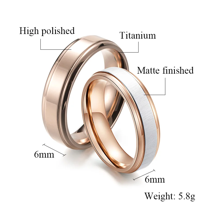 Fashion Classic Wedding Ring for Women Men Rose Gold Color Titanium Couple Ring Engagement Alliance Promise Wedding Band Jewelry
