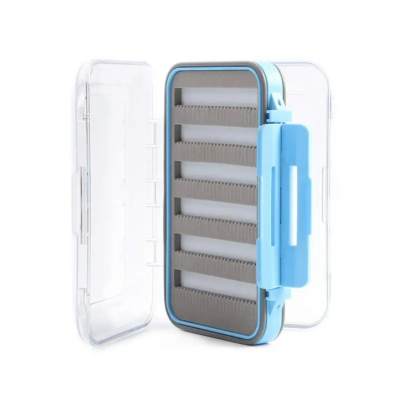 

Two-Sided Waterproof Fly Box Slit Foam Fly Fishing Box Blue + transparent