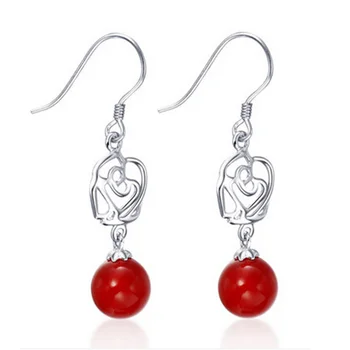 

Red Agate Stone Earrings 925 Sterling Silver Earrings With 10mm Red Agate Beads Drop Earrings