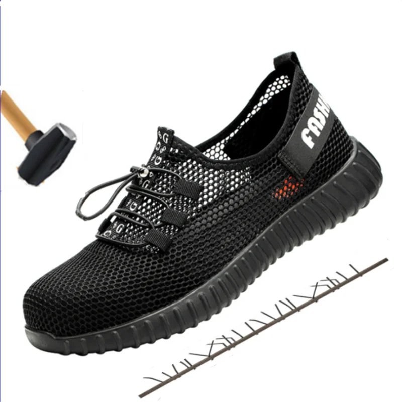 

Summer Protective Shoes Breathable Safety Shoes Men Lightweight Steel Toe Shoes Anti-smashing Piercing Work Single Mesh Sneakers