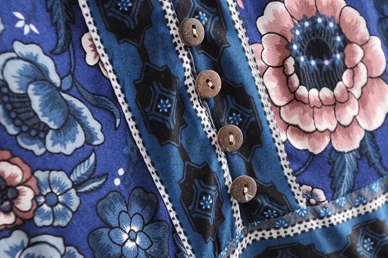 Винтажное шикарное женское синее платье с цветочным принтом из вискозы богемное пляжное платье макси для девушек с v-образным вырезом и кисточками летнее плиссированное платье в стиле бохо vestidos