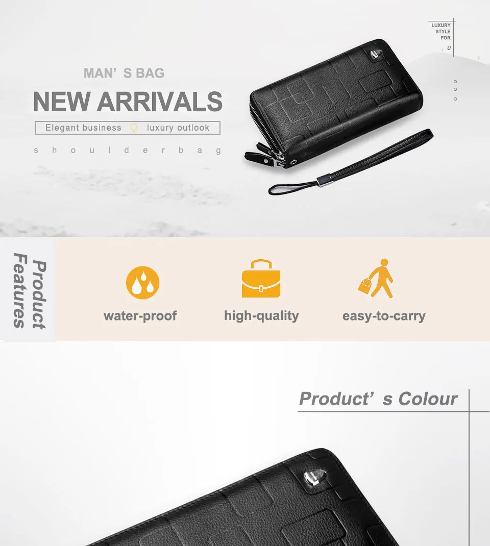 Genuine Leather Men Wallet Business Cow Leather Purses Long Money Bag For Men Card Holder Male Purses Waterproof Clutch Wallets
