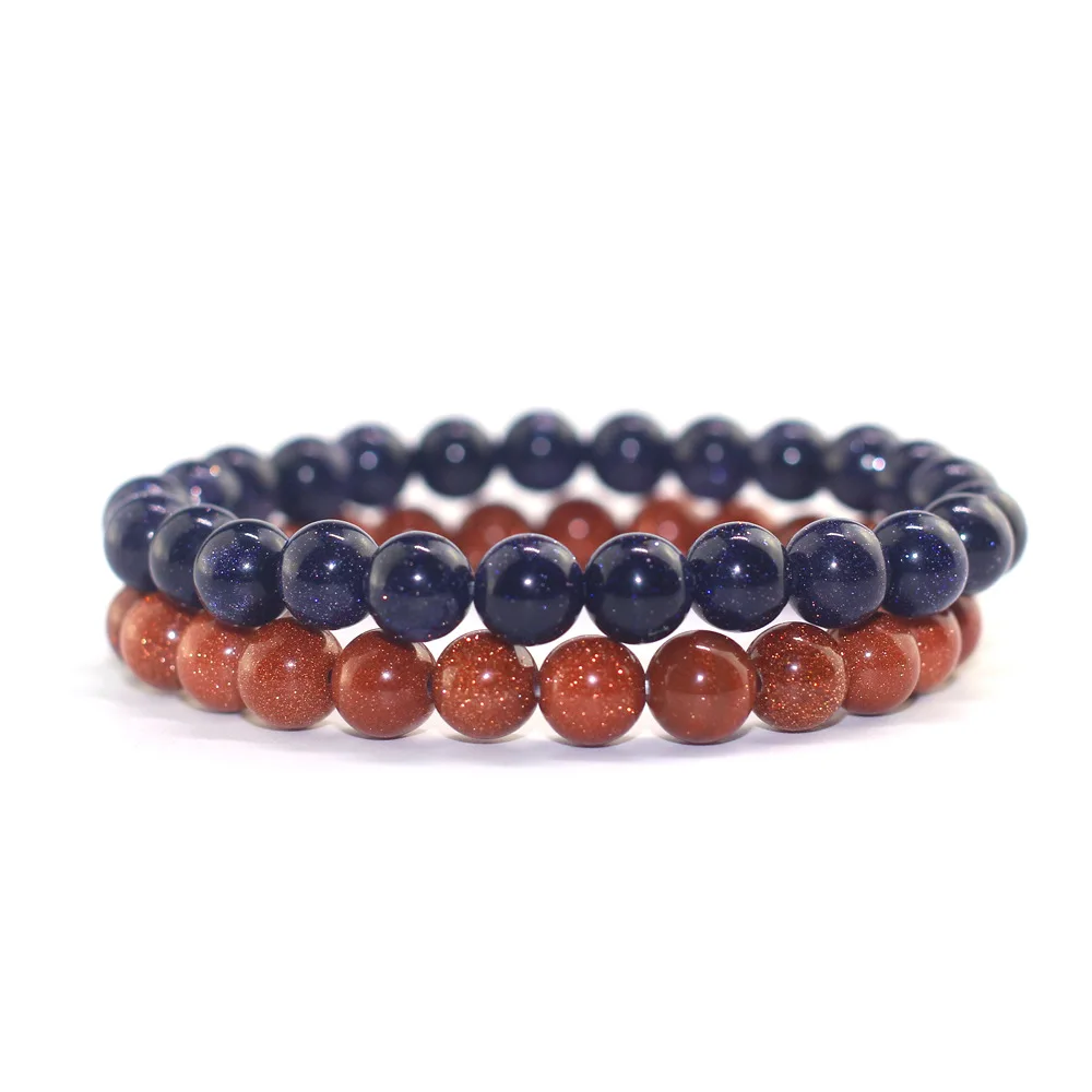 

New Arrival Couple Bracelets Goldstone Blue Sandstone Beads Bangles Simple Jewelry Accessories
