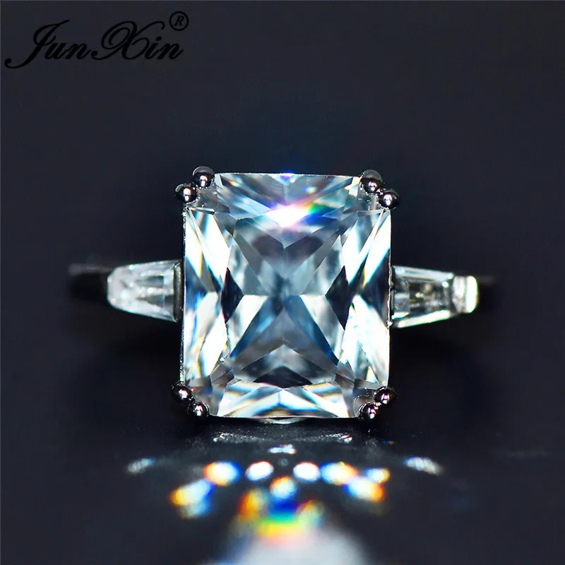 JUNXIN Female Austrian Crystal Princess Cut Stone Wedding Rings For Women 925 Silver Filled Big White Zircon Engagement Jewelry