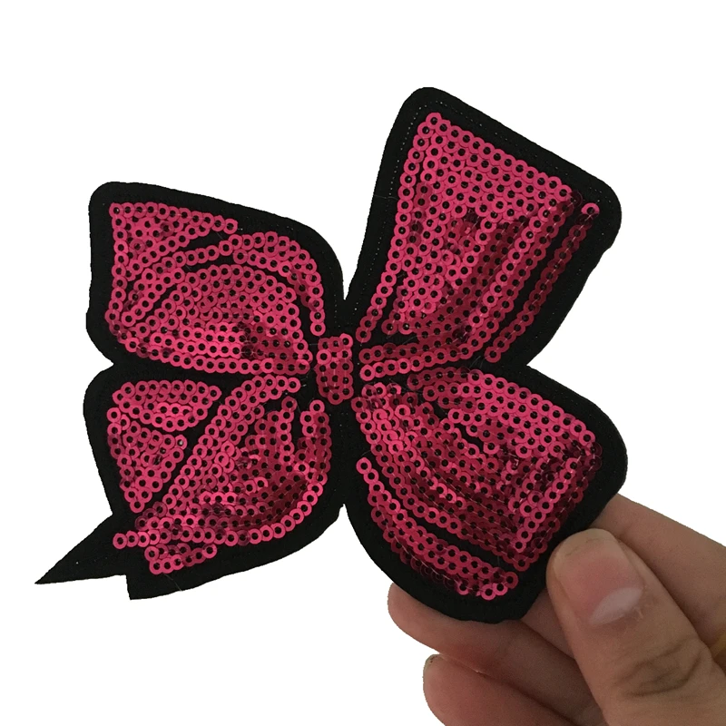 5 PCS/lot Pink Sequin Bow Patches Knotbow Sequined Patch Sew On Iron On