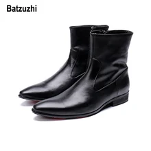 Batzuzhi/осенне зимние ботинки мужские короткие черные модельные из