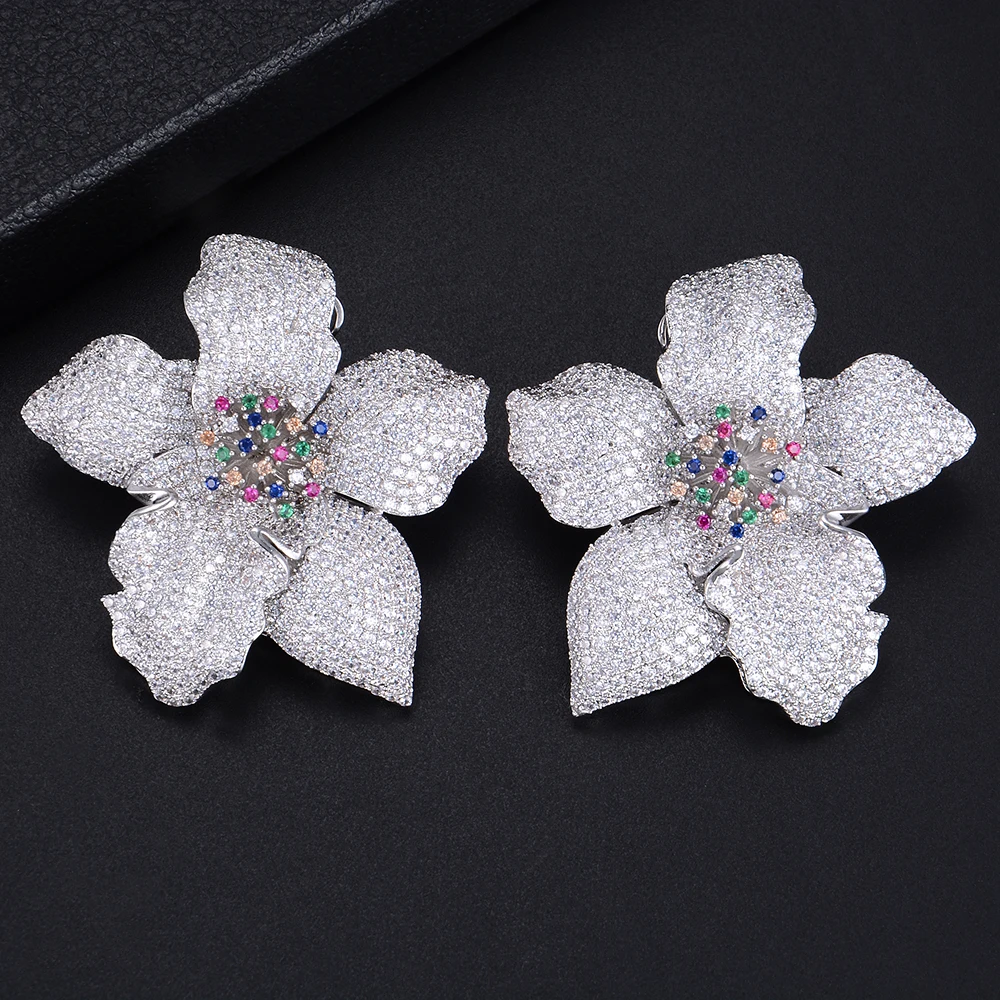 

GODKI 49mm Luxury Trendy Big Flower Blossom Floral Full Mirco Paved Crystal Zircon Naija Wedding Earring Fashion Jewelry
