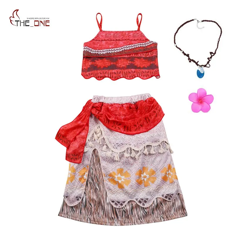 

MUABABY Girls Moana Dress up Clothes Kids Summer Straps Vaiana Princess Cosplay Costume Children 2 Pcs Set Beach Sundress 3-10T
