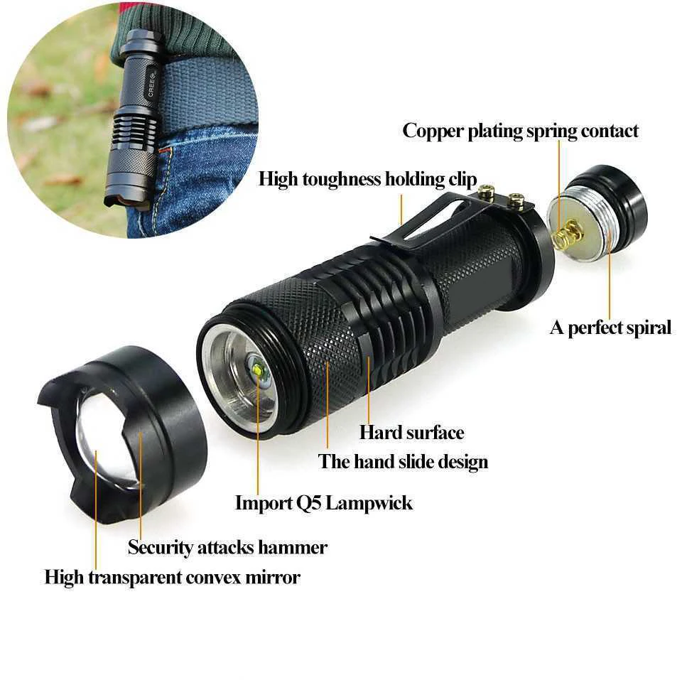 Clearance New Mini Bicycle Light 7W 2000 Lm 3 Mode Q5 LED cycling Front Bike lights Lamp Torch Waterproof ZOOM flashlight with clip 2