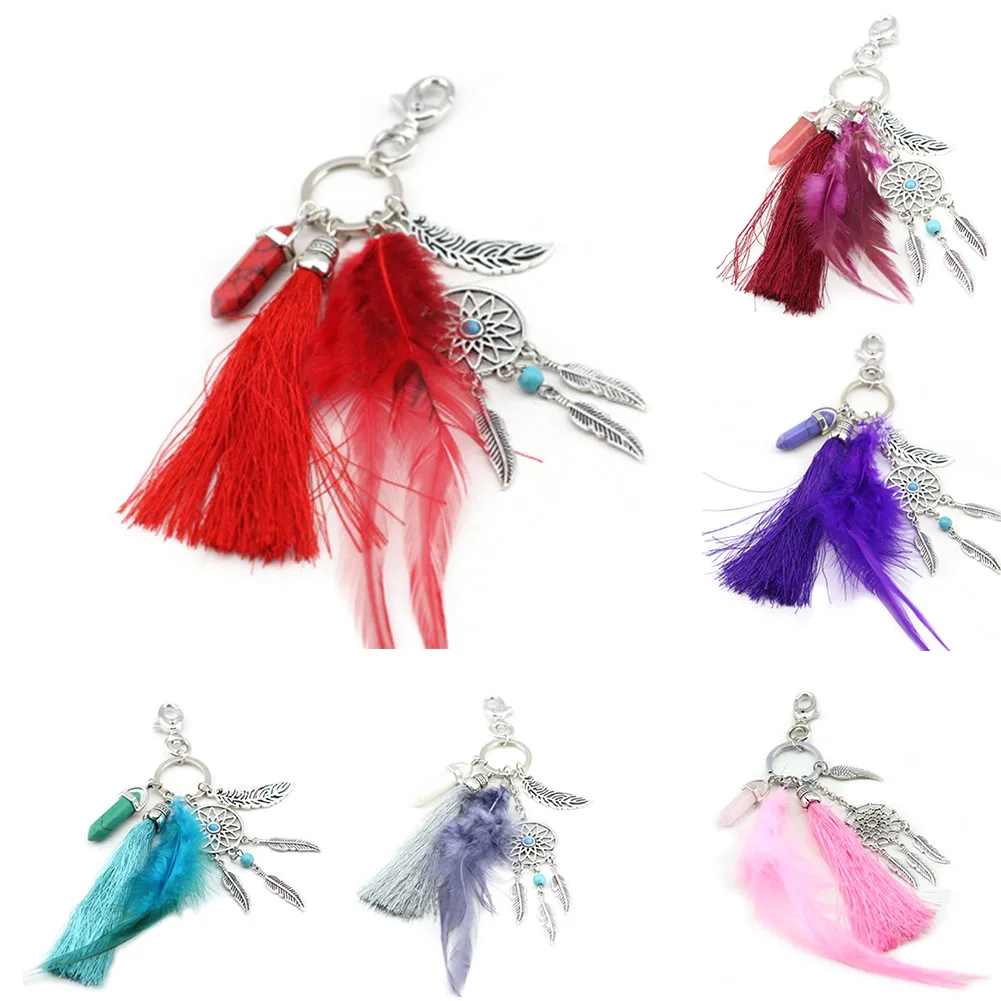 

New Mode Boho Style Key Chain Dream Catcher Tassel Feathers Palm Pendant Keyring Keychain For Fashion Birthday Gifts