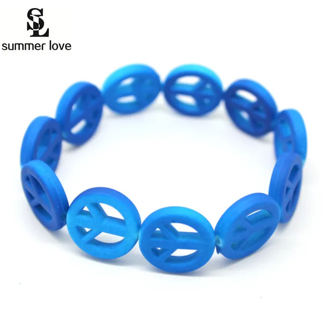 Summer Love Fluorescent Peace Sign Charm Bracelets Stretchy Neon Summer Love Fluorescent Peace Sign Charm Bracelets Stretchy Neon Bracelet For Women Fashion Sporty Jewelry